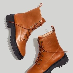 Madewell The Rayna Lace-Up English Saddle Leather Lug Sole Combat Ankle Boot